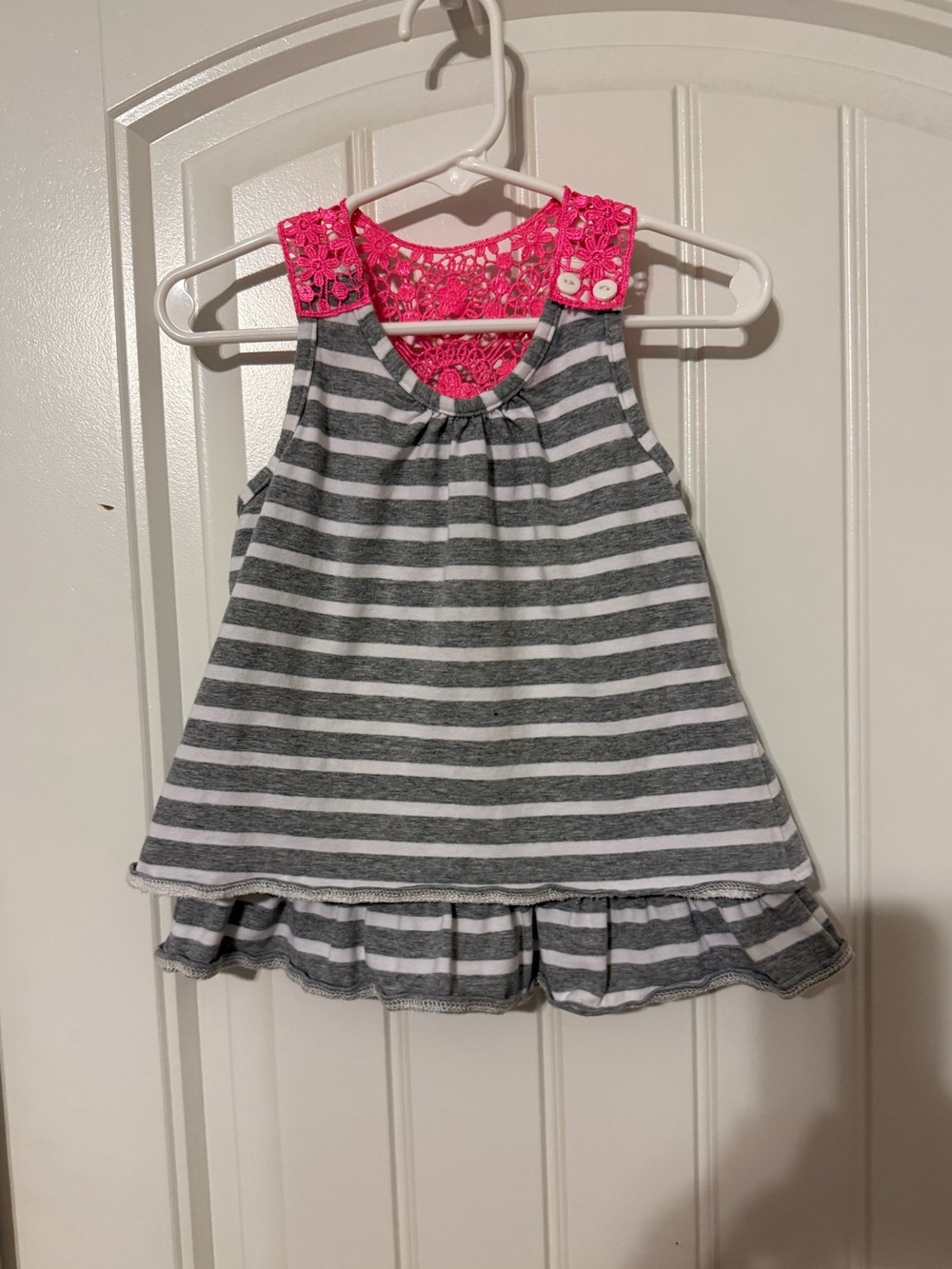 Rare Editions Gray & Hot Pink Crochet Back Striped Tank